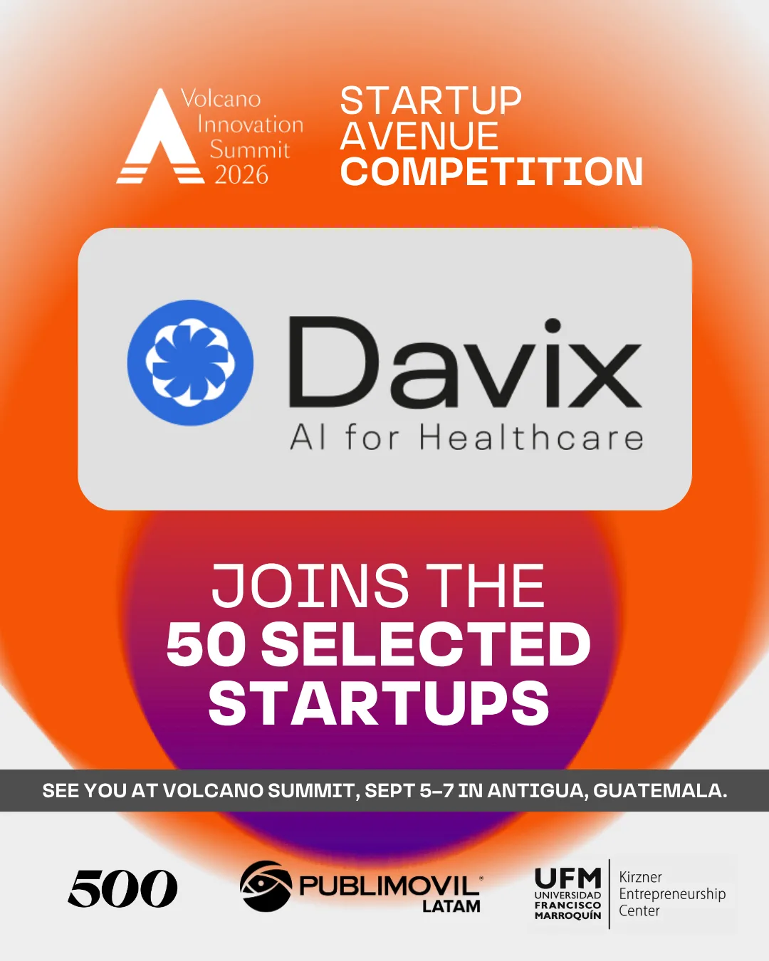 Davix se une a las 50 startups seleccionadas de la Startup Avenue Competition del Volcano Innovation Summit 2026